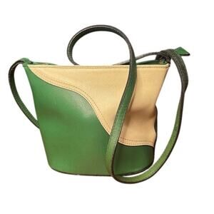 Vera Pelle Made In Italy Green and Cream Crossbody Leather Purse Bag